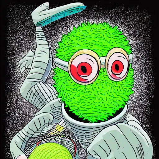 Image similar to a tennis ball monster the style of akira toriyama