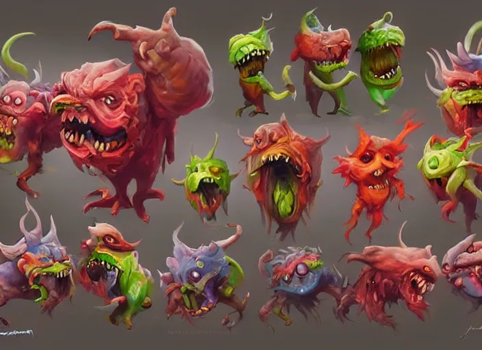 Image similar to concept art of candy monsters, oil painting by Jama Jurabaev, extremely detailed, brush hard, artstation, for AAA game, high quality