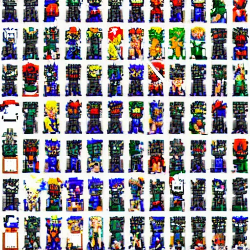 Prompt: pixel art of street fighter alpha 3 character select featuring a bunch of characters from tsutomu nihei