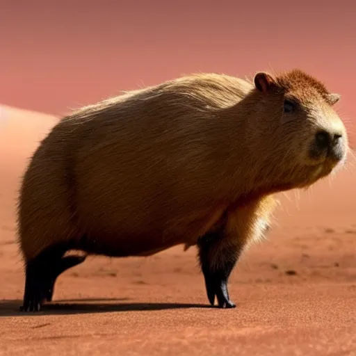 Image similar to a capybara in mars talking to the world governor