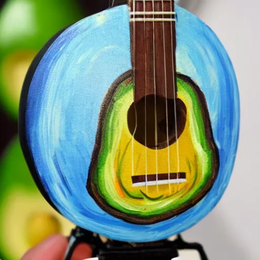 Prompt: avocado ukulele painted by van gogh