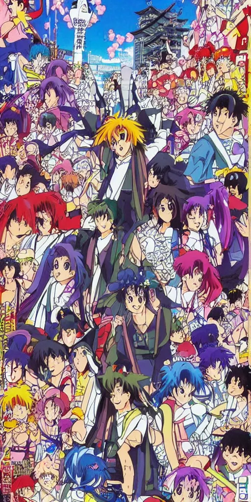 Prompt: a chariot in tokyo, 1990s anime, full color,