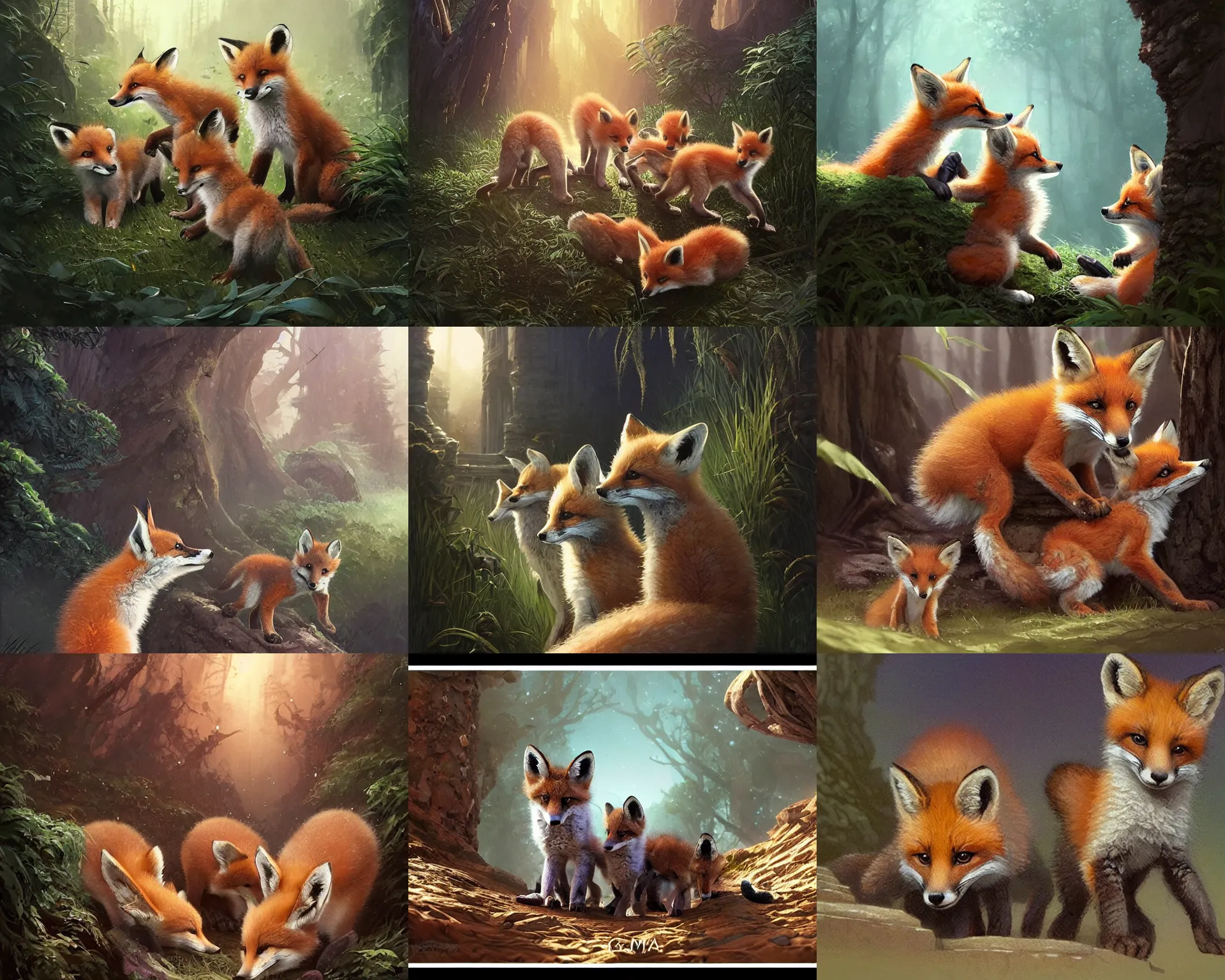 Prompt: sanctuary of fox cubs near a box, magnificent, close up, details, sharp focus, elegant, highly detailed, illustration, by Jordan Grimmer and greg rutkowski and PiNe(パイネ) and 薯子Imoko and 香川悠作 and wlop and maya takamura, intricate, beautiful, Trending artstation, pixiv, digital Art