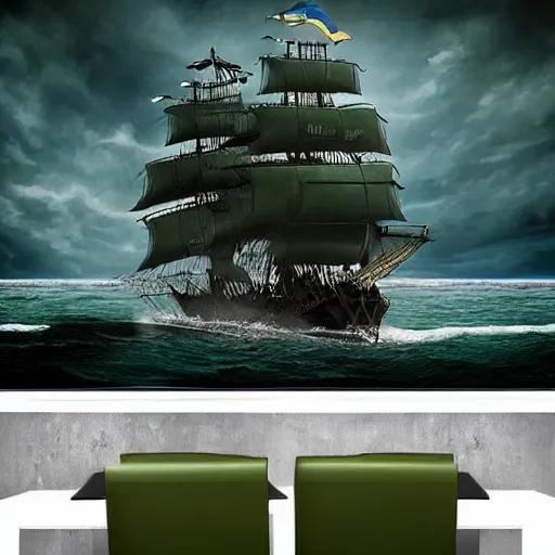 Pirate Ship Wall Decal Ocean Boat 3D Smashed Wall Art 