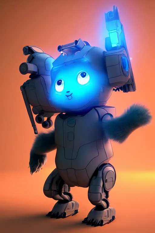 Image similar to high quality 3 d render sci - fi very cute mecha & fluffy! wombat!! hybrid! fighting, highly detailed, unreal engine cinematic smooth, in the style of blade runner & detective pikachu, hannah yata charlie immer, dark blue neon light, low angle, uhd 8 k, sharp focus