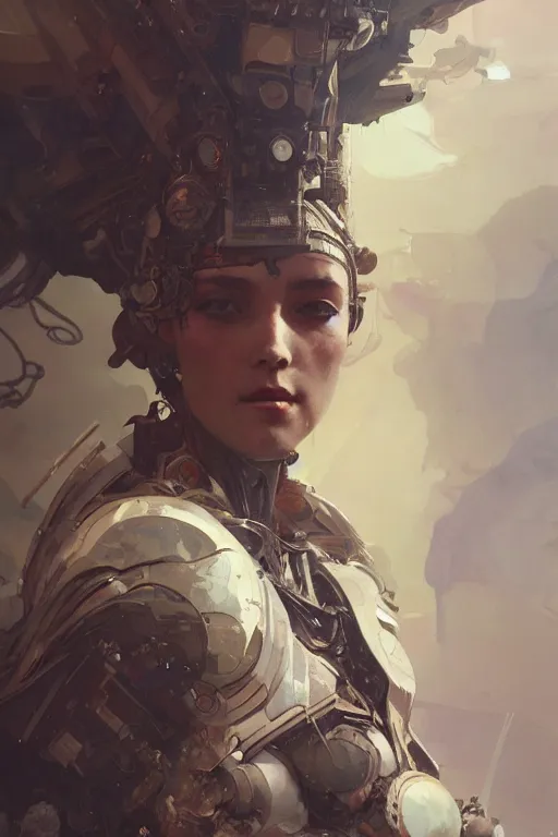 Image similar to A full portrait of a beautiful post apocalyptic offworld android queen, intricate, elegant, highly detailed, digital painting, artstation, concept art, smooth, sharp focus, illustration, art by Krenz Cushart and Artem Demura and alphonse mucha