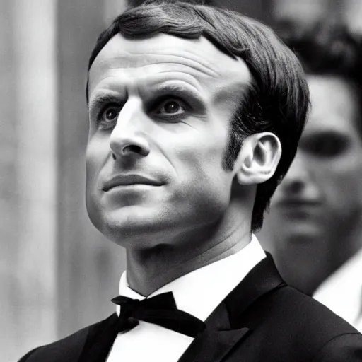 Image similar to Emmanuel Macron as a priest in American Psycho (1999)