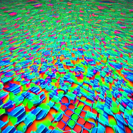 Image similar to “ spilled bottle of robitussin, 3 d cgi, psychedelic visuals ”