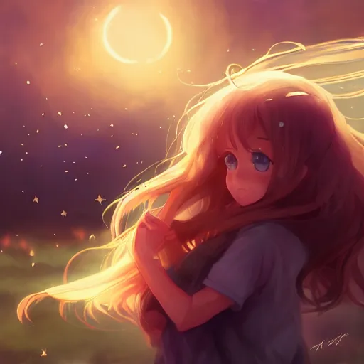 Prompt: anime, full body, bunny girl, a cute female trying to kissing the camera, shooting star in background, long wavy hair, light and shadow effects, highly detailed, digital painting, art station, sharp focus, high quality, frontal view, illustration, concept art, wlop