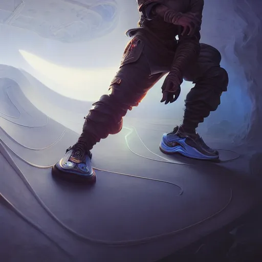 Image similar to futuristic balenciaga sneakers by jesper ejsing, james jean, justin gerard, tomasz alen kopera, cgsociety and fenghua zhong, subsurface scattering, highly detailed, rim light, art, cinematic lighting, very coherent, hyper realism, high detail, 8 k