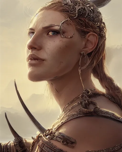 Prompt: A beautiful viking female warrior posing on a boat, bikini, perfect face, beautiful face, highly detailed face, close-up, fantasy woman, fantasy art, in the style of greg rutkowski, illustration, epic, fantasy, intricate, hyper detailed, artstation, concept art, smooth, sharp focus, ray tracing, profile shot