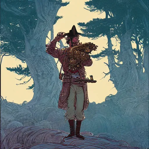 Image similar to portrait of a bard, standing, Borderlands and by Feng Zhu and Loish and Laurie Greasley, Victo Ngai, Andreas Rocha, John Harris