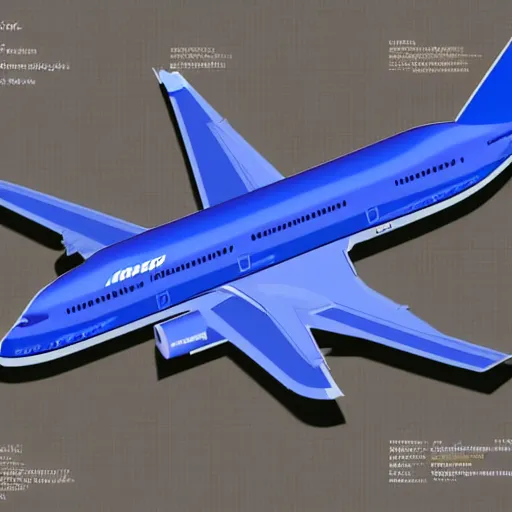 Image similar to isometric art blueprints of a boeing jet 7 4 7 with labels detailed technical drawing