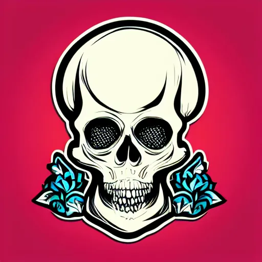 Prompt: scull sticker highly detailed, colorful, illustration, smooth and clean vector curves, no jagged lines, vector art, logo