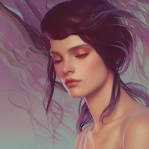 Image similar to surreal beautiful young woman, detailed gorgeous face, sad eyes, vaporwave aesthetic, synthwave , digital painting, artstation, concept art, smooth, sharp focus, illustration, art by artgerm and greg rutkowski and alphonse mucha