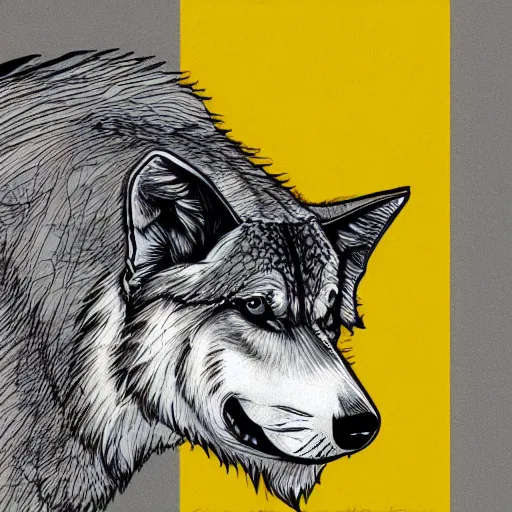 Image similar to lineart of a silly mexican grey wolf wearing a yellow raincoat from the series dark ( netflix series ), devianart trending, positive