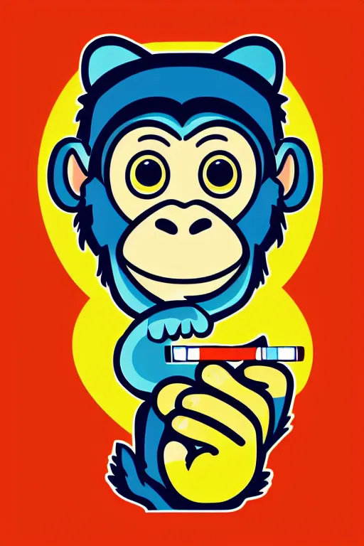 Image similar to Portrait of a Monkey with a cigarette, sticker, colorful, illustration, highly detailed, simple, smooth and clean vector curves, no jagged lines, vector art, smooth