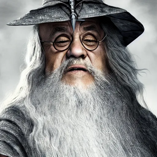 Image similar to danny devito as gandalf the white, lord of the rings movie, full body, hyper realist, high quality, wide angle, illustration, digital art