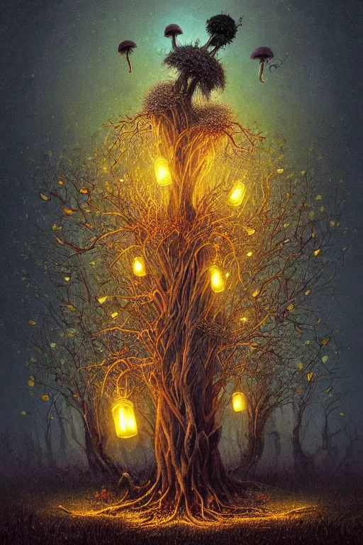 Image similar to a beautiful digital illustration painting of a detailed gothic fantasy fireflies and roots, dark mushroom, flowers by benoit b. mandelbrot, steven belledin, martin johnson heade, lee madgwick, caspar david friedrich, and david rios ferreira. 8 k resolution trending on artstation concept art digital illustration