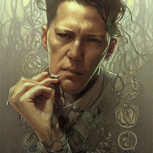 Image similar to amazing lifelike award winning pencil illustration of h. p. lovecraft trending on art station artgerm greg rutkowski alphonse mucha cinematic