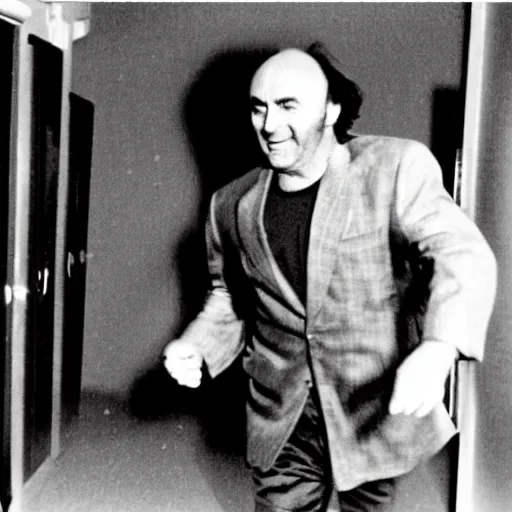 Prompt: a creepy photo of phil collins chasing you in the backrooms