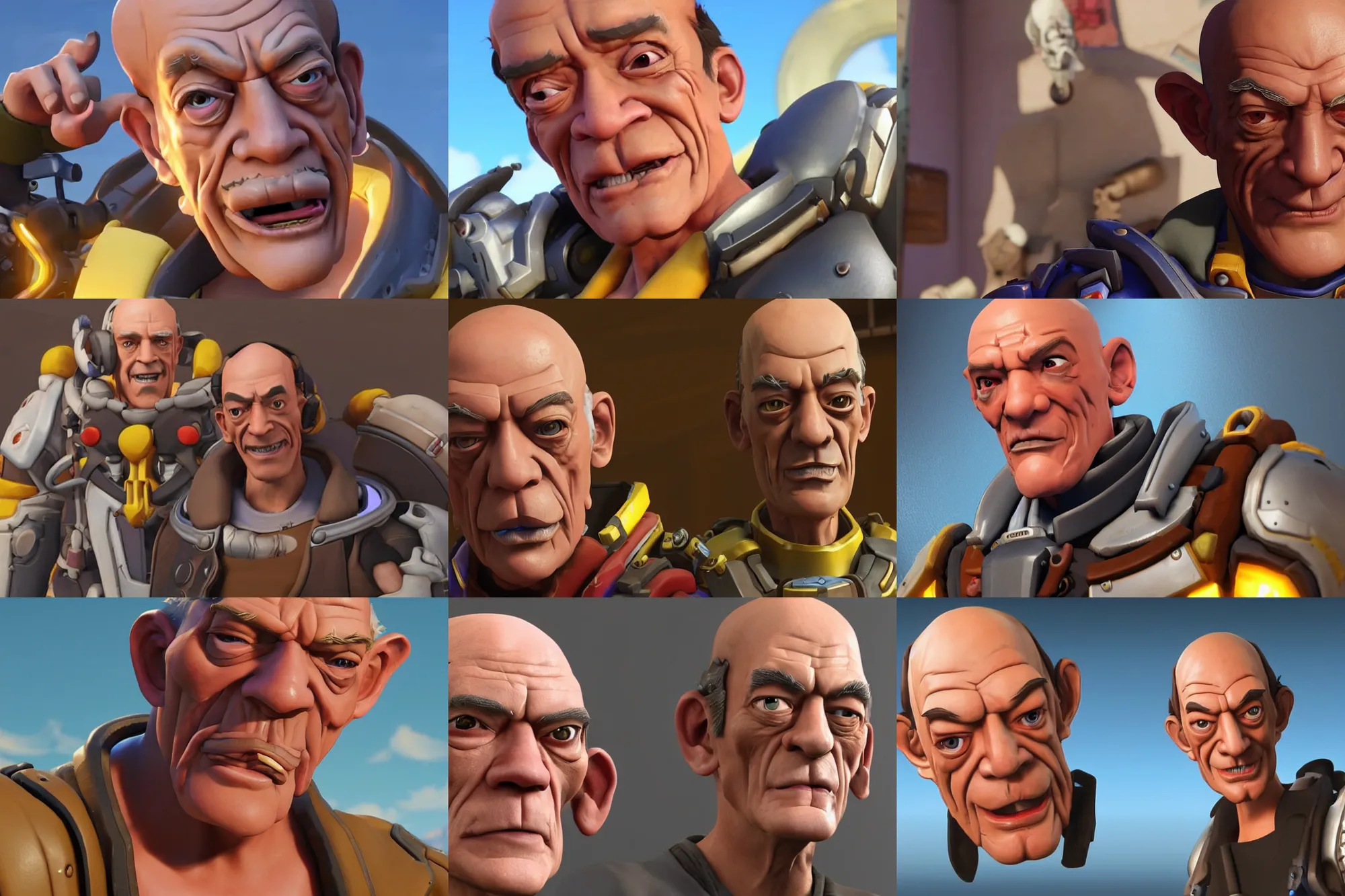 Prompt: a screenshot of hector salamanca in the video game overwatch. 3 d rendering. unreal engine. amazing likeness. very detailed. cartoon caricature.
