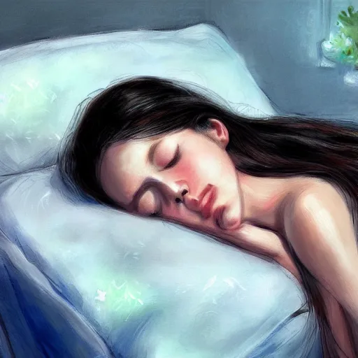 Image similar to young girl sleeping summer art drawn in art style of WLOP full HD 4K highest quality realistic beautiful gorgeous natural WLOP artist painting