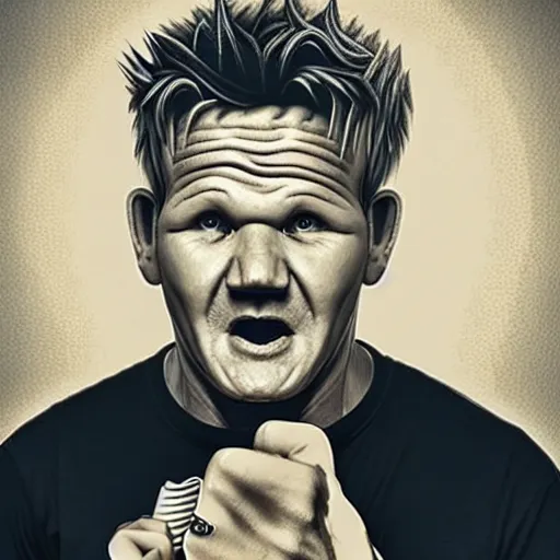 Image similar to gordon ramsay turning into a horrible horrific cthulu lovecraftian monster in the style of greg rutkowski