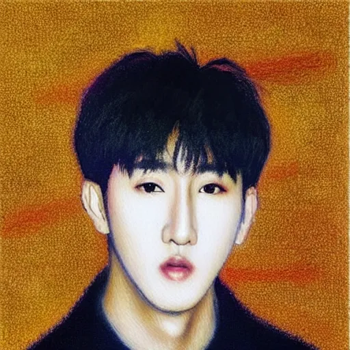 Image similar to “K-pop star Changbin as an oil painting by Seurat”