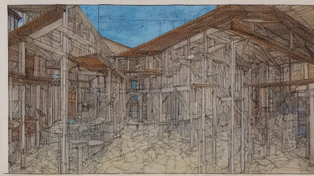 Prompt: colored architectural plans and blueprints by Rupi Kaur and Leonardo da Vinci