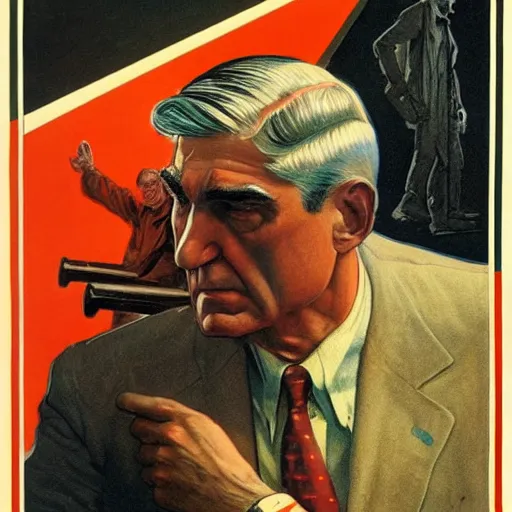 Image similar to soviet propaganda of robert mueller, by j. c. leyendecker, bosch, and beksinski