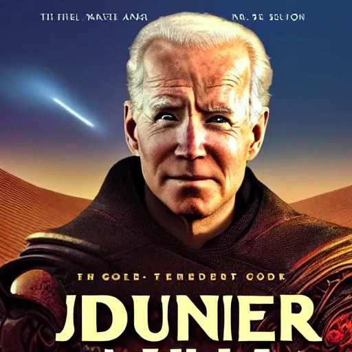 Image similar to book cover god emperor of dune. sandworm with the cartoon joe biden face. cover art cgi movie poster style