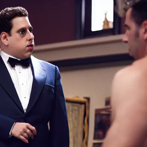 Prompt: jonah hill as borat in borat, 8k resolution, full HD, cinematic lighting, award winning, anatomically correct