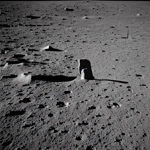 Image similar to distant view of an Easter Island statue on the lunar surface, Apollo 11 photo