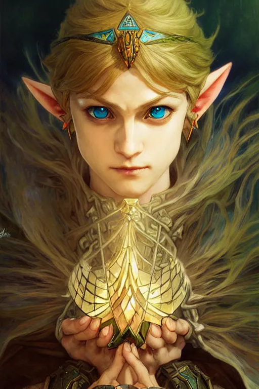 Image similar to legend of zelda!! metamorphosis, perfect face!!, fantasy, intricate, elegant, dramatic lighting, emotionally evoking symbolic metaphor, highly detailed, photorealistic, artstation, concept art, smooth, sharp focus, art by john collier and albert aublet and krenz cushart and artem demura and alphonse mucha