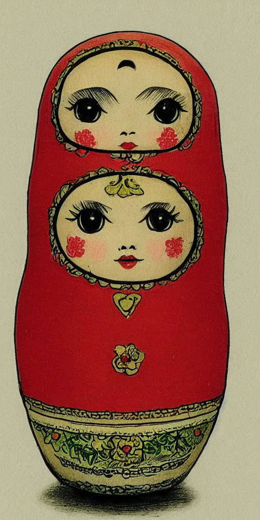 Image similar to matryoshka doll drawn by john tenniel