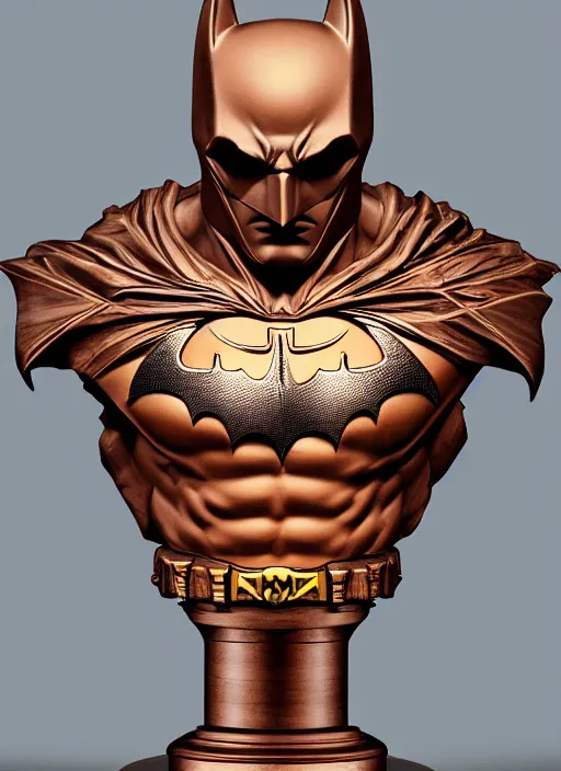 Image similar to high intricate bust of an batman carved from wood in baroque style, studio light, maria panfilova, andrea savchenko, mike kime, ludovic plouffe, qi sheng luo, oliver cook, trending on artstation