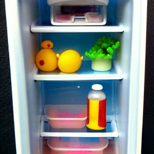 Image similar to tiny cute humonid fridge with human features, super cute, tiny , adorable, awww aspiring, very cute