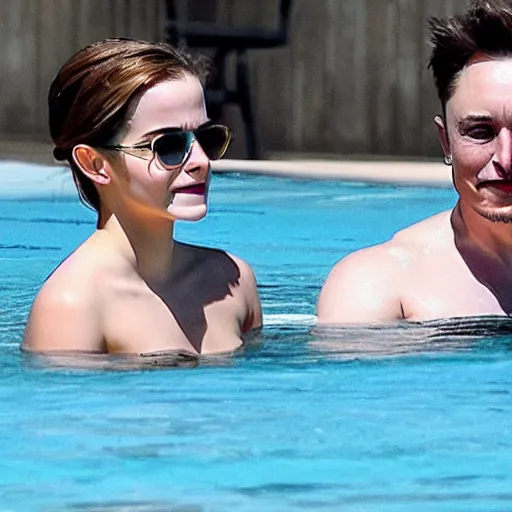 Image similar to emma watson and elon musk swimming together