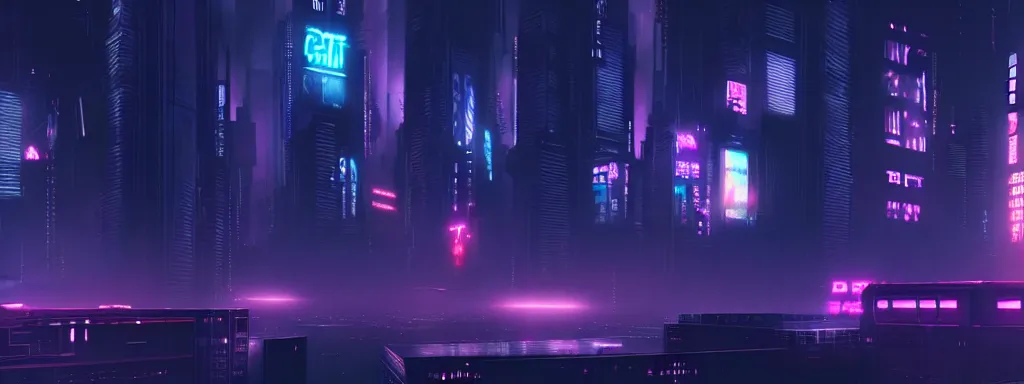 Image similar to matte painting of a dark neon cyberpunk city in the film ghost in the shell, trending on artstation, 8k, ultra hd