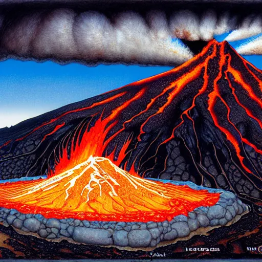 Image similar to poutine ( the canadian meal ) from ngauruhoe ( mount doom ), lava texture, char texture, volcano texture, fire texture, by alan lee, by john howe
