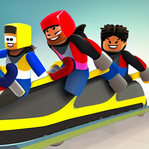 Image similar to photograph of a group of roblox avatars bobsledding in the olympics