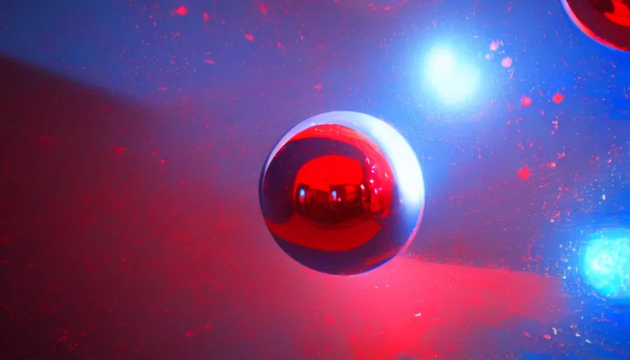 Image similar to metallic blue and red spheres, reflection, volumetric light, hyperdetailed, artstation, cgsociety, 8 k