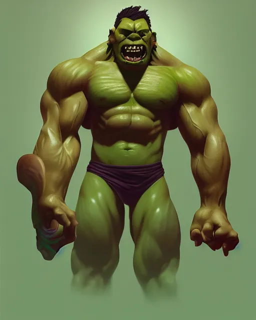 Image similar to « a 2 d portrait of a muscular green orc, reddit contest winner, ilya kuvshinov, 2 d art, parallax »