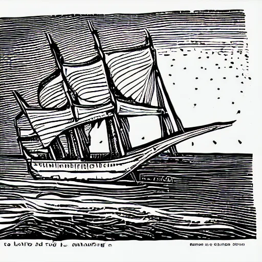 Image similar to linocut illustration of a giant squid attacking an old sailing ship