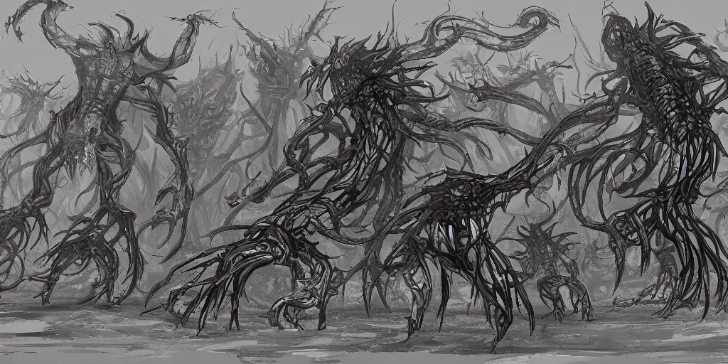 Prompt: and endless mass of writhing limbs in a post-apocyptic world. Concept art.