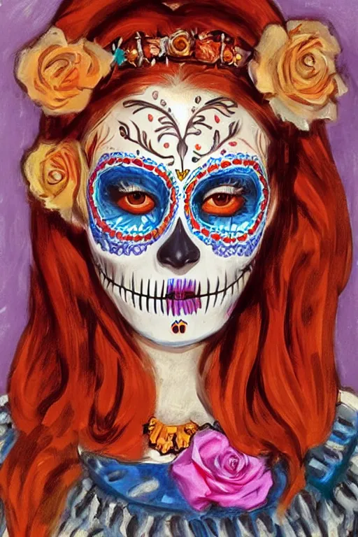 Prompt: illustration of a sugar skull day of the dead girl, art by john singer sargent