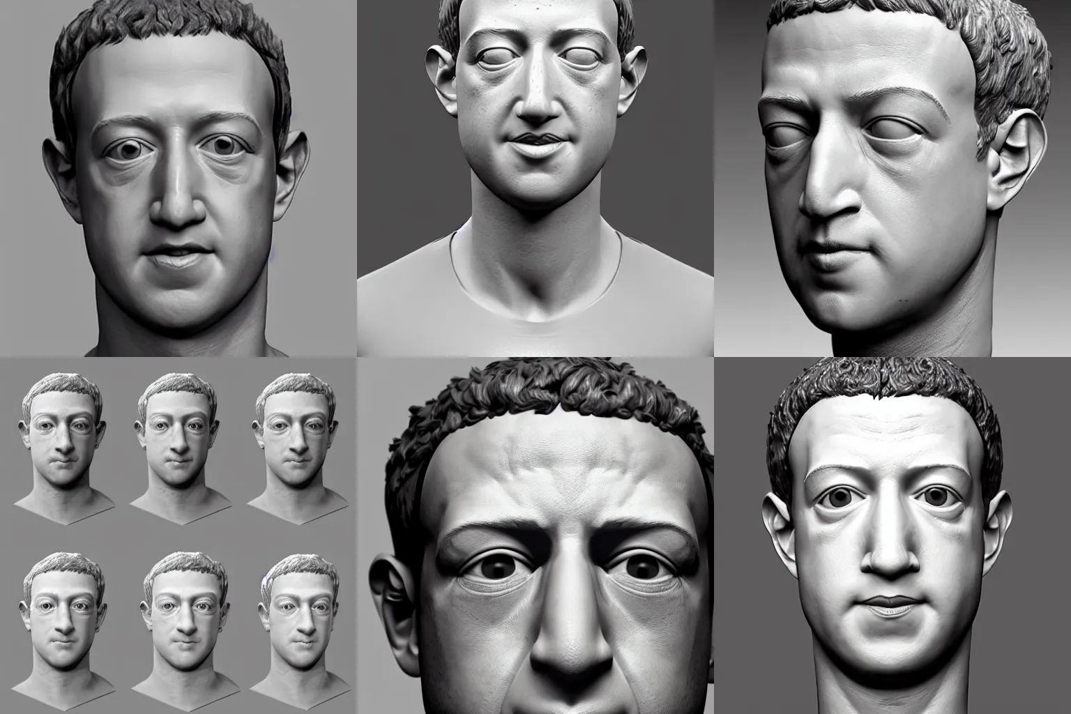 Prompt: Zbrush sculpture 3d mark Zuckerberg clay render, ambient occlusion