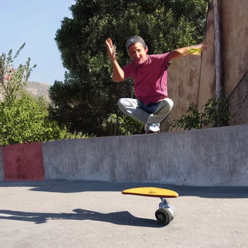 Prompt: francisco franco skateboarding in el valle de los caidos