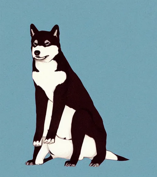 Image similar to black shiba sitting on black shiba by sachin teng, okami, hasui kawase